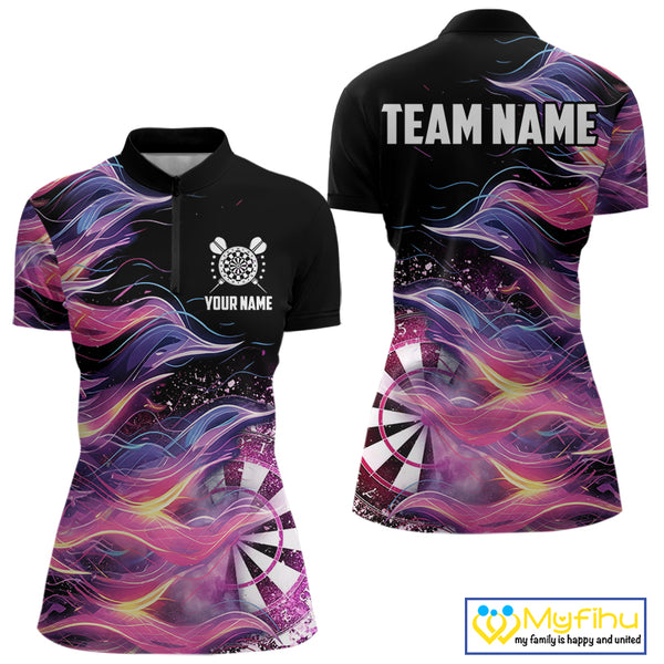 Funny Pink Flame Dart Shirt With Pocket Option For Women Custom Darts Jersey TDM4353