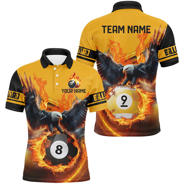 3D Eagle Flying Custom Fire 8 Ball & 9 Ball Billiard Shirts For Men, Best Team Billiard Jerseys TDM2236