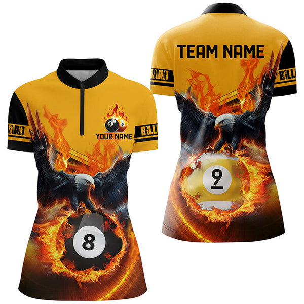 3D Eagle Flying Custom Fire 8 Ball & 9 Ball Billiard Shirts For Women, Best Team Billiard Jerseys TDM2236