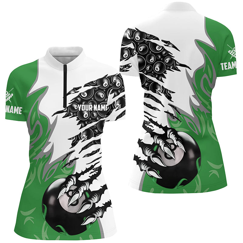 Personalized Claw 8 Ball Pool Green 3D Billiard Women Quarter-Zip Shirts, Billiard Apparel  TDM0576