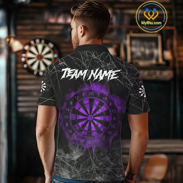 Black And Purple Smoke Grim Reaper Funny Dart Shirts For Men Custom Dart Jerseys, Darts Clothing TDM4006