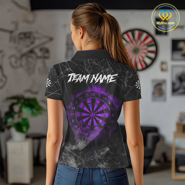 Black And Purple Smoke Grim Reaper Funny Dart Shirts For Women Custom Dart Jerseys, Darts Clothing TDM4006