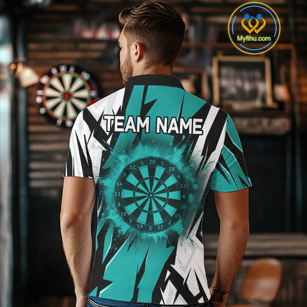 Turquoise Darts Jerseys For Men Custom Darts Team Shirts Polo & Quarter Zip, Darts Clothing TDM4008