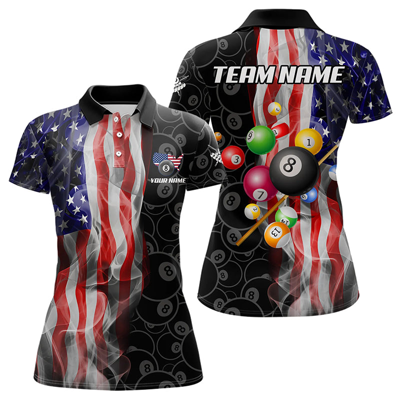 Personalized American Flag Smoke Flag Billiard Jersey, Patriotic Billiard Balls Pool Billiard Shirts TDM3234