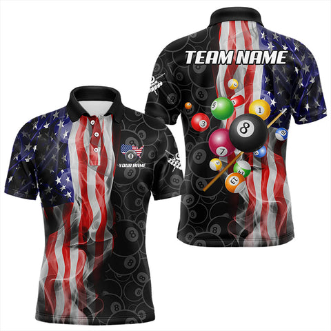 Personalized American Flag Smoke Flag Billiard Jersey, Patriotic Billiard Balls Pool Billiard Shirts TDM3234