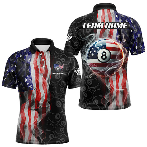 Personalized American Flag Smoke Flag Billiard Jersey, Patriotic 8 Ball Pool Billiard Team Shirts TDM3235