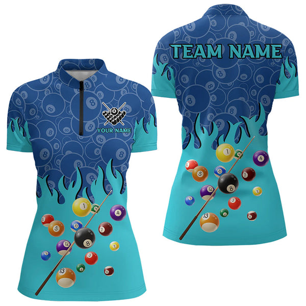 Personalized Blue And Cyan Billiard Shirts For Women Custom 3D Billiard Balls Pool Team Jerseys TDM3236