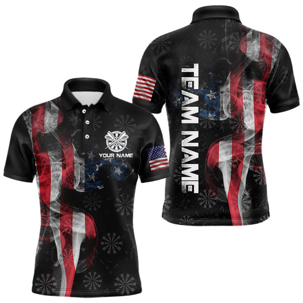 Smoke American Flag Darts Polo, Quarter-Zip Shirt Custom Patriotic Dart Shirts For Men Dart Jerseys TDM3577