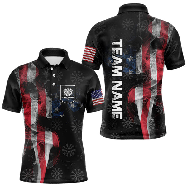 Smoke American Flag Darts Polo, Quarter-Zip Shirt Custom Patriotic Dart Shirts For Men Dart Jerseys TDM3577