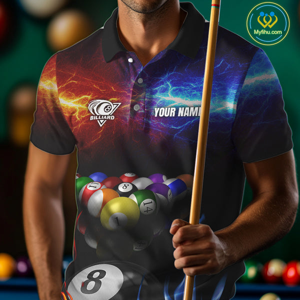 Orange And Blue Custom Lightning Men's Billiard Shirts – Billiard Pool Team Jerseys Polo & 1/4 Zip TDM4014