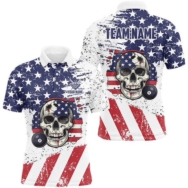 Billiard Skull Grunge American Flag Custom Billiard Shirts For Men, Patriotic Billiard Clothing TDM1835