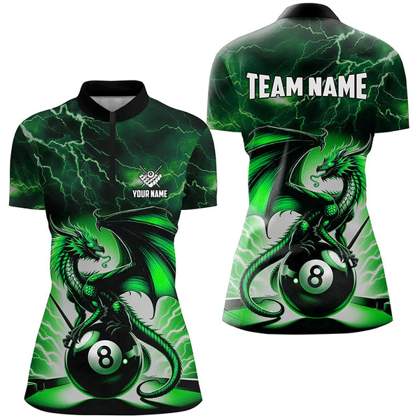 Lightning Thunder Dragon Custom Green 8 Ball Pool Shirts For Women, Billiard Team League Jerseys TDM2250