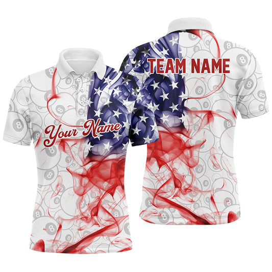 Personalized 3D American Flag Performance 8 Ball Billiard Men Polo Shirts Custom Patriotic Gifts TDM0374