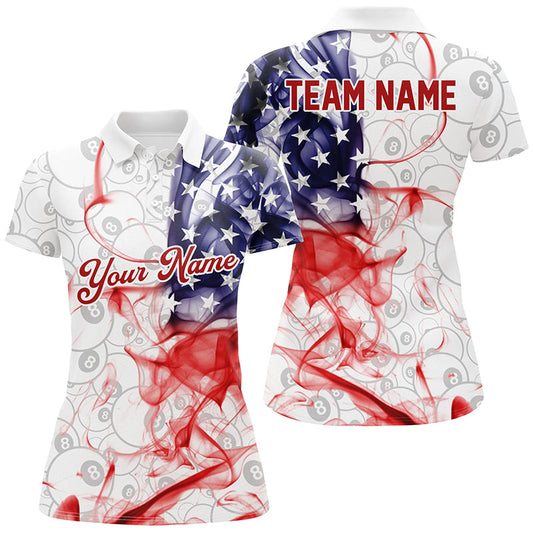Personalized 3D American Flag Performance 8 Ball Billiard Women Polo Shirts Custom Patriotic Gifts TDM0374