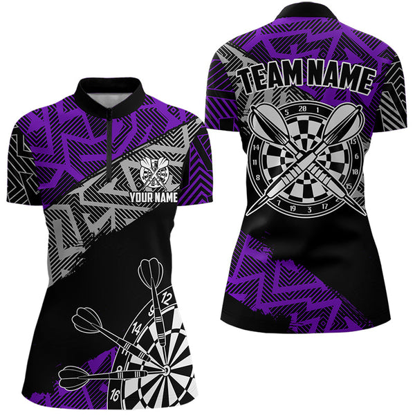 Custom Darts Shirts For Women Personalized Zig-Zag Pattern Dart Jerseys, Cool Dart Shirts |Purple TDM3444