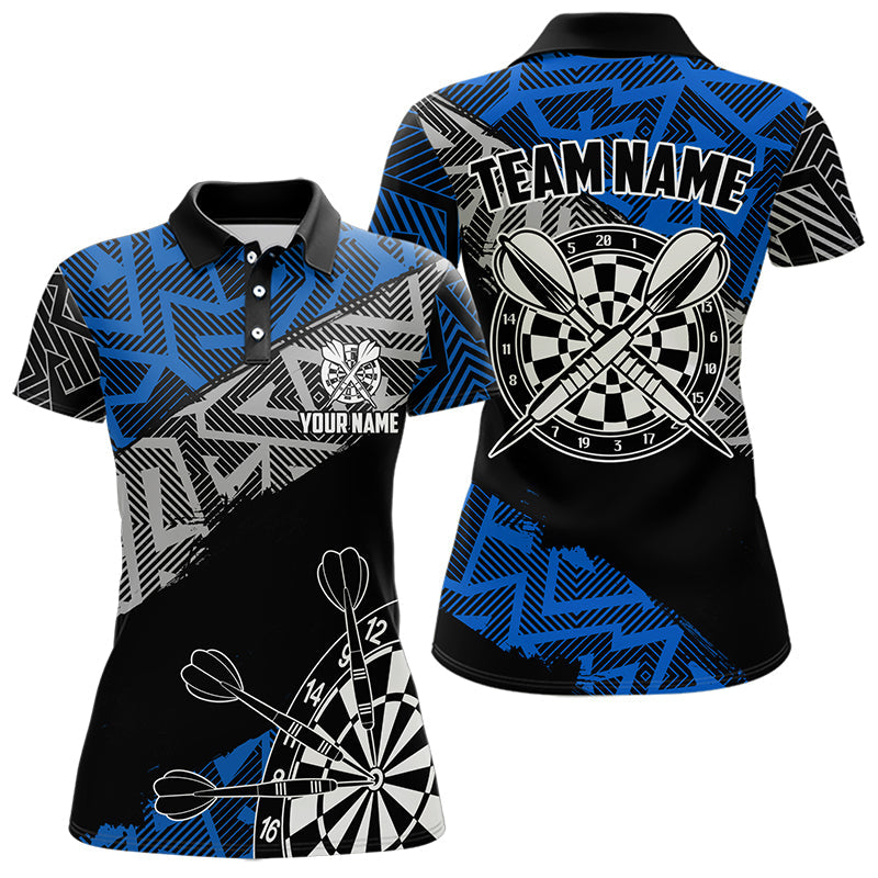 Custom Darts Shirts For Women Personalized Zig-Zag Pattern Dart Jerseys, Cool Dart Shirts |Blue TDM3445