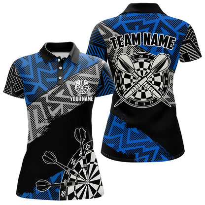 Custom Darts Shirts For Women Personalized Zig-Zag Pattern Dart Jerseys, Cool Dart Shirts |Blue TDM3445