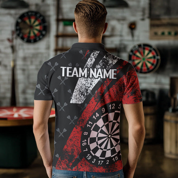 Black And Red Grunge Darts Polo & Quarter Zip Custom Darts Shirts For Men, Best Darts Team Jerseys TDM3447