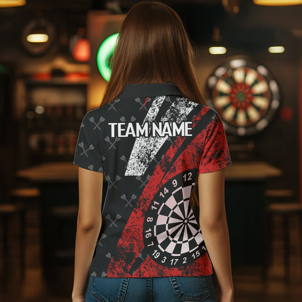 Black And Red Grunge Darts Polo & Quarter Zip Custom Darts Shirts For Women, Best Darts Team Jerseys TDM3447
