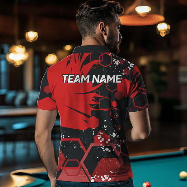 Personalized Black Red 8 Ball Crown Hexagon Billiard Shirts For Men, Pool Billiard Team Jerseys TDM3588