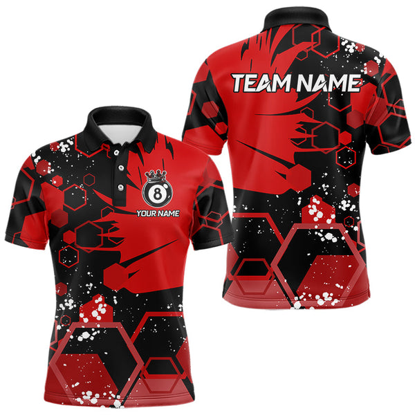 Personalized Black Red 8 Ball Crown Hexagon Billiard Shirts For Men, Pool Billiard Team Jerseys TDM3588