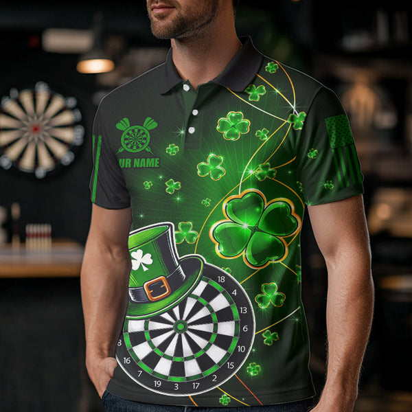 Green Glowing Shamrock  Luckiest Dart Shirts For Men Custom St Patrick Day Dart Jerseys Outfit TDM3592