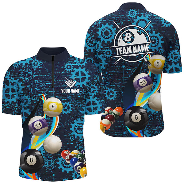Personalized Blue Billiard Balls Gear Pattern Men Billiard Shirts Custom Colorful Billiard Jerseys TDM2041