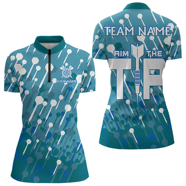 Aim The Tip Arrow Pattern Custom Dart Shirts For Women, Funny Dart Team Shirts Dart Jerseys | Blue TDM3246