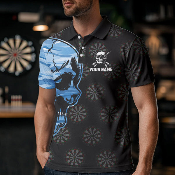 Funny Blue Camo Darts Skull Aim Shoot Swear Repeat Custom Dart Shirts For Men Darts Team Jerseys TDM3595