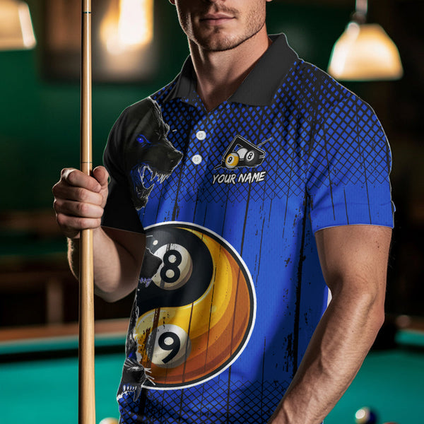 Funny Ying And Yang Eyes Of Wolf Billiard Shirts For Men Custom 8 & 9 Ball Billiard Jerseys | Blue TDM3597