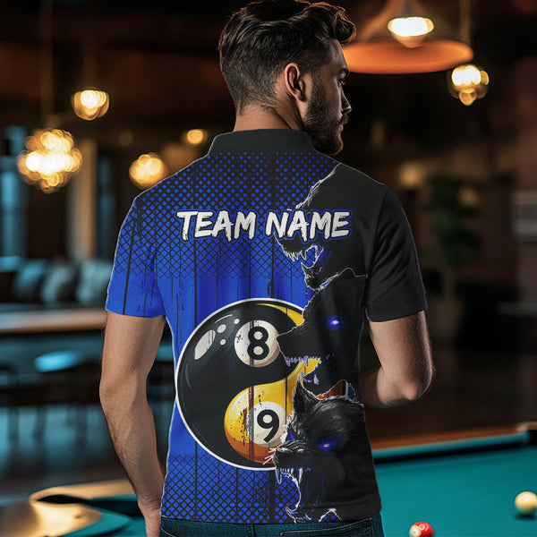 Funny Ying And Yang Eyes Of Wolf Billiard Shirts For Men Custom 8 & 9 Ball Billiard Jerseys | Blue TDM3597