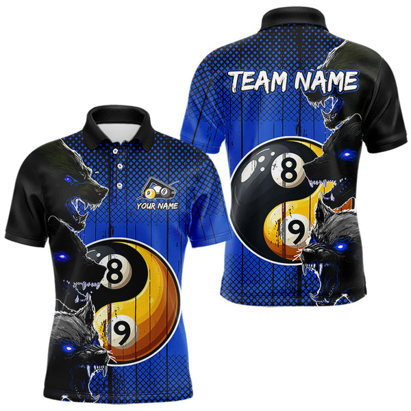 Funny Ying And Yang Eyes Of Wolf Billiard Shirts For Men Custom 8 & 9 Ball Billiard Jerseys | Blue TDM3597