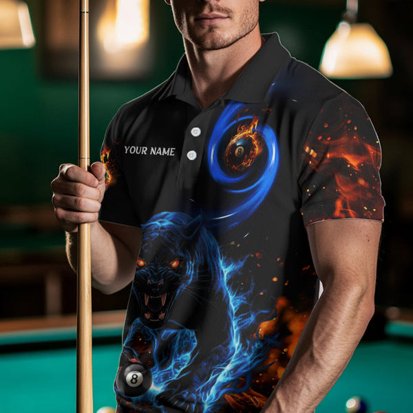 Personalized Orange And Blue Flaming 3D Panther Billiard Shirts For Men, Cool Team Billiard Jerseys TDM3600