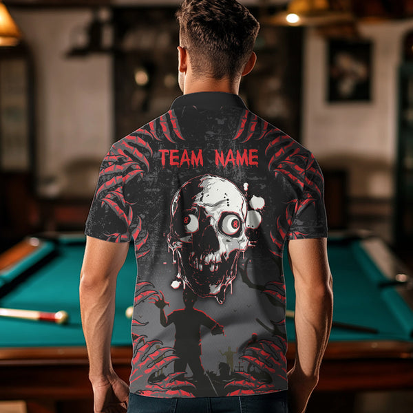 Funny Skull Claw Pattern Custom Men Billiard Shirts, Grunge Red Black Team Billiard Jerseys TDM3752