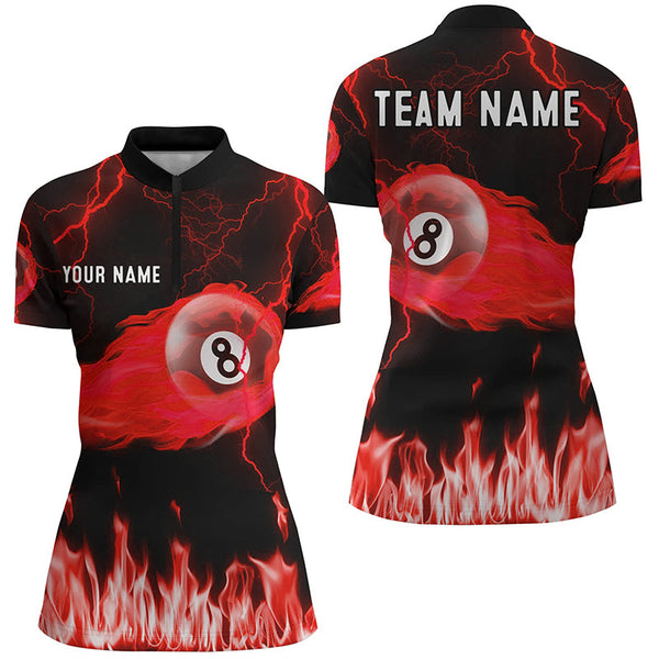 Personalized Red 8 Ball Flame Thunder Lightning Billiard Shirts For Women, Pool Team League Shirts TDM2052