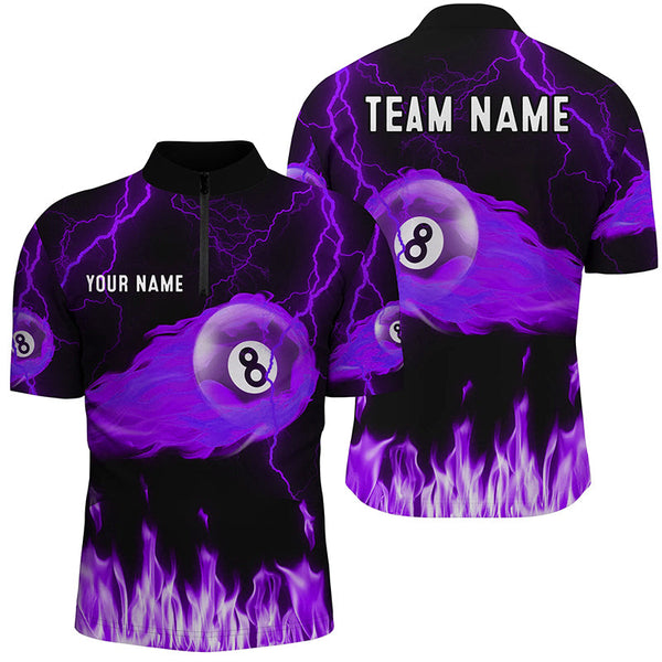 Personalized Purple 8 Ball Flame Thunder Lightning Billiard Shirts For Men, Pool Team League Shirts TDM2053