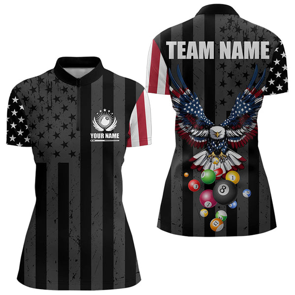Personalized Eagle American Flag Billiard Balls Pool Shirt For Women, Patriotic Billiard Shirt Jersey TDM3252