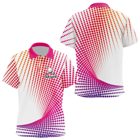 Personalized Pink Geometric Kid Golf Shirt Short Sleeve Polo Shirts Kid Golf Tops, Golfing Gifts TDM3257