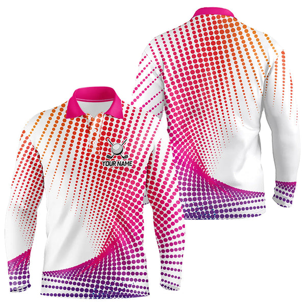 Personalized Pink Geometric Men Golf Shirt Short Sleeve Polo Shirts Men Golf Tops, Golfing Gifts TDM3257