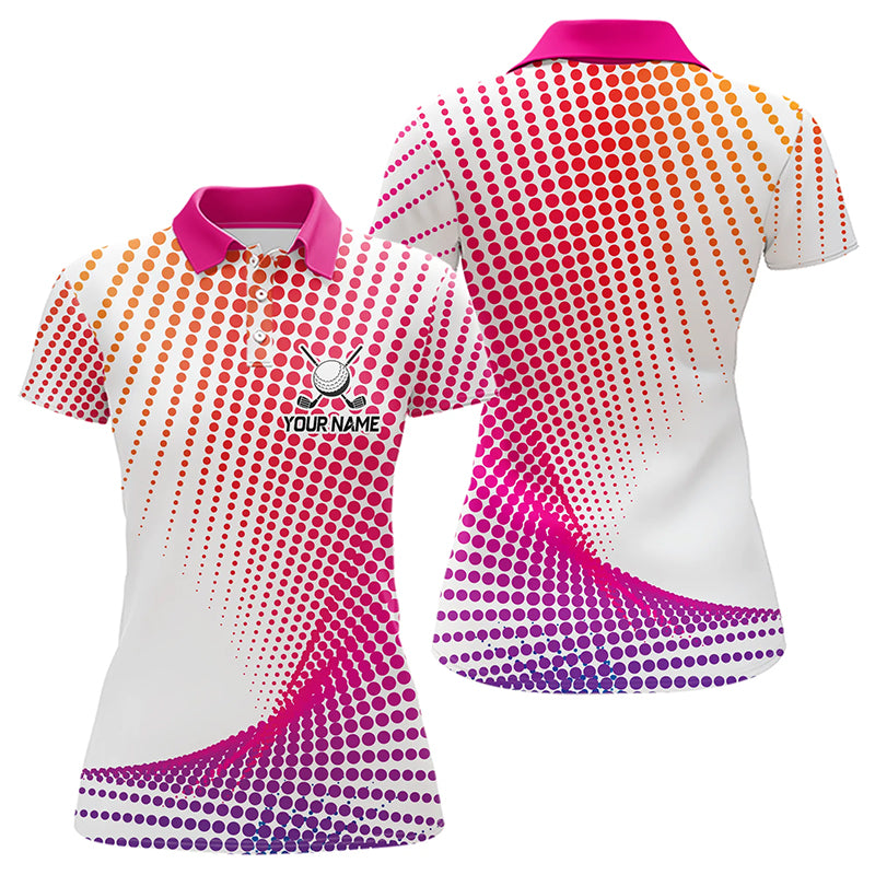 Personalized Pink Geometric Women Golf Shirt Short Sleeve Polo Shirts Ladies Golf Tops, Golfing Gifts TDM3257