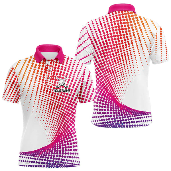 Personalized Pink Geometric Men Golf Shirt Short Sleeve Polo Shirts Men Golf Tops, Golfing Gifts TDM3257