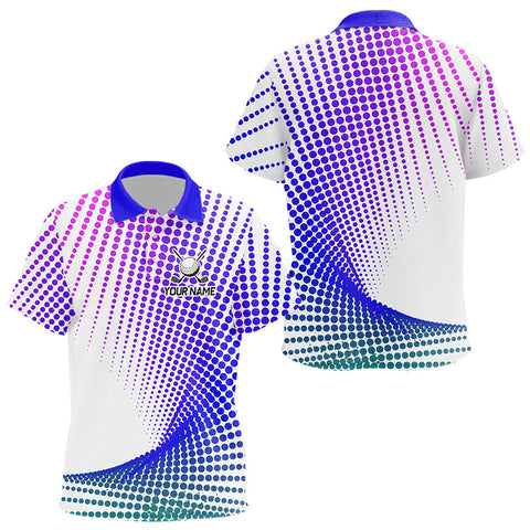 Personalized Blue Geometric Kid Golf Shirt Short Sleeve Polo Shirts Kid Golf Tops, Golfing Gifts TDM3258