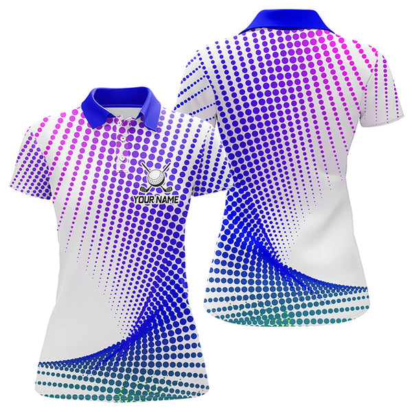 Personalized Blue Geometric Women Golf Shirt Short Sleeve Polo Shirts Ladies Golf Tops, Golfing Gifts TDM3258