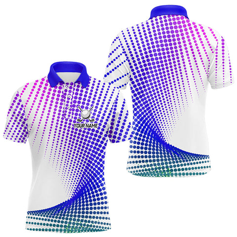 Personalized Blue Geometric Men Golf Shirt Short Sleeve Polo Shirts Men Golf Tops, Golfing Gifts TDM3258