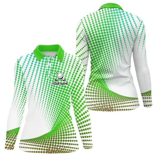 Personalized Green Geometric Women Golf Shirt Short Sleeve Polo Shirt Ladies Golf Tops, Golfing Gifts TDM3259