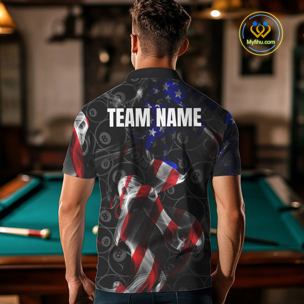 American Flag Smoke 8 Ball Billiard Shirts For Men Custom Patriotic Billiard Pool Team Jerseys TDM4028