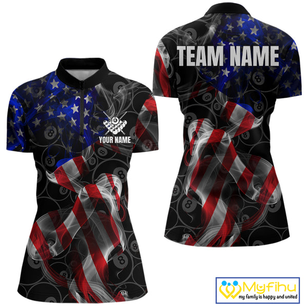 American Flag Smoke 8 Ball Billiard Shirts For Women Custom Patriotic Billiard Pool Team Jerseys TDM4028