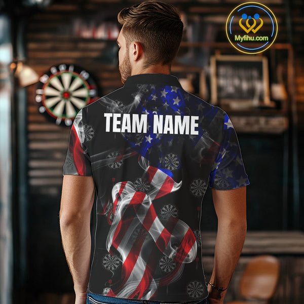 Custom Men's Dart Shirt With Pocket Option, US Flag Smoke Darts Team Jersey TDM4029