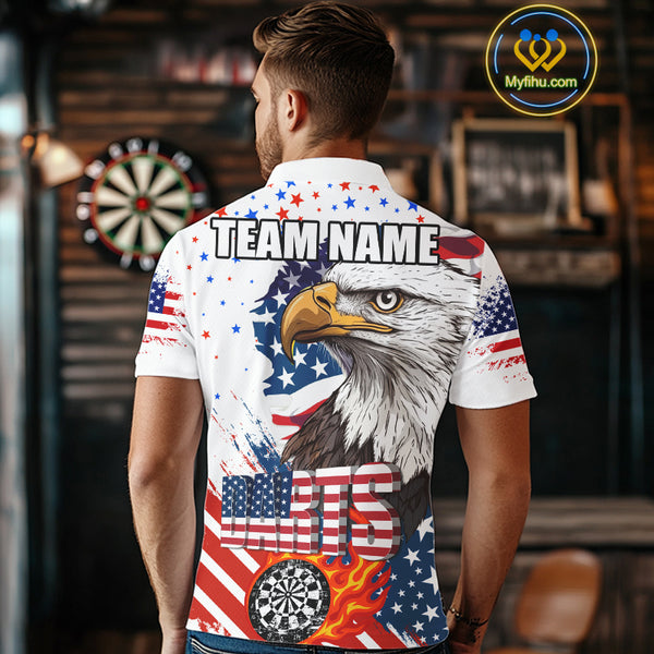 American Flag Eagle Dart Shirt For Men – 3D Dartboard Fire Flame Custom Patriotic Dart Team Jersey TDM4036