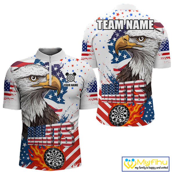 American Flag Eagle Dart Shirt For Men – 3D Dartboard Fire Flame Custom Patriotic Dart Team Jersey TDM4036